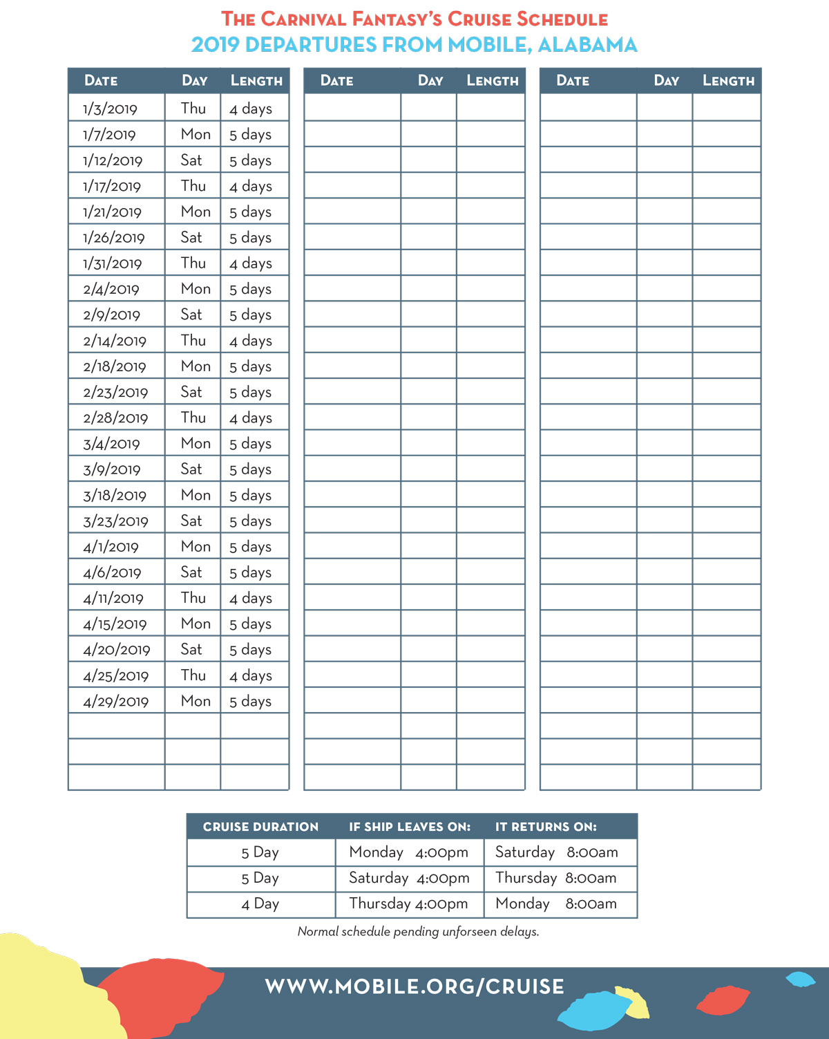Schedules Alabama Cruise Terminal